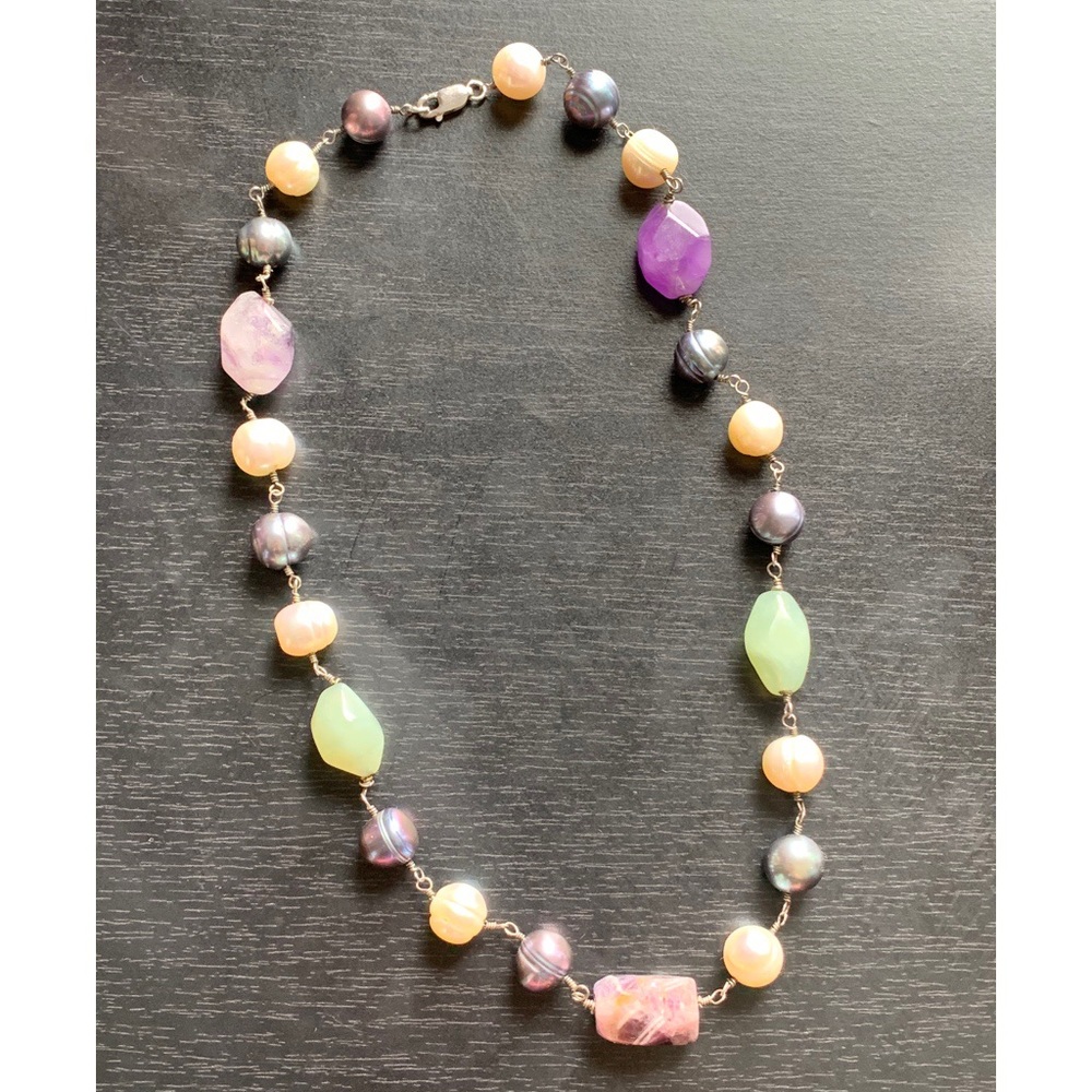 Vintage Sterling Black Pearl Amethyst Necklace